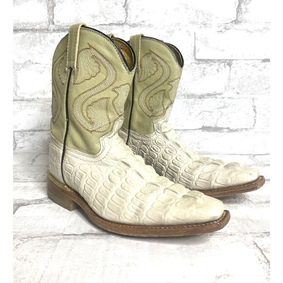 El General Western Kids Leather Cream Western Cowboy Style Boots Sz 18 (12) - Picture 2 of 9